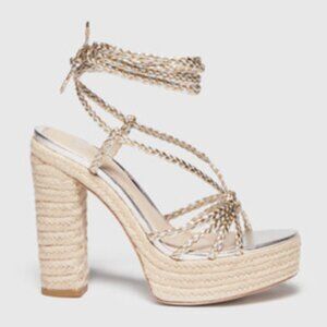 PAIGE Braided Metallic Ankle-Strap Platform Espadrilles Size 9 New